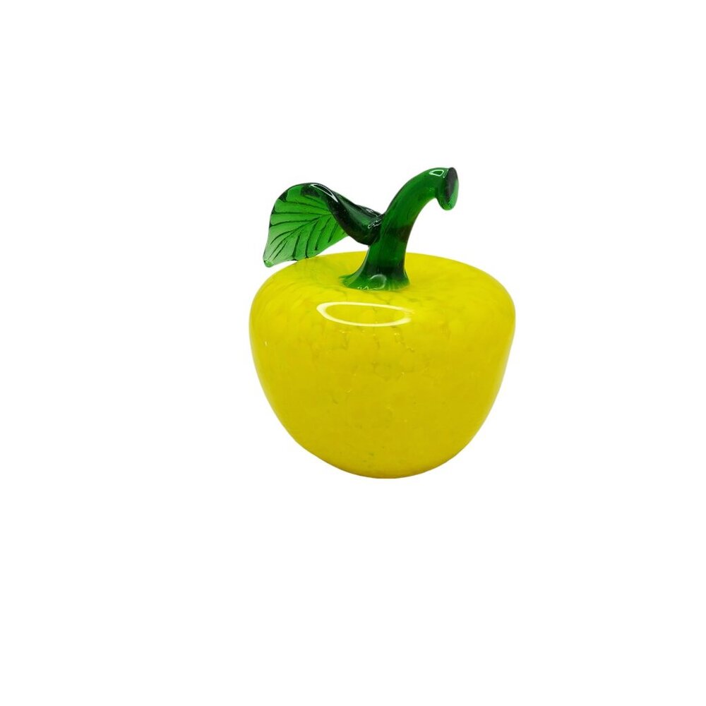 Vintage Handcrafted Handblown Glass Apple Paperweight - Yellow & Green